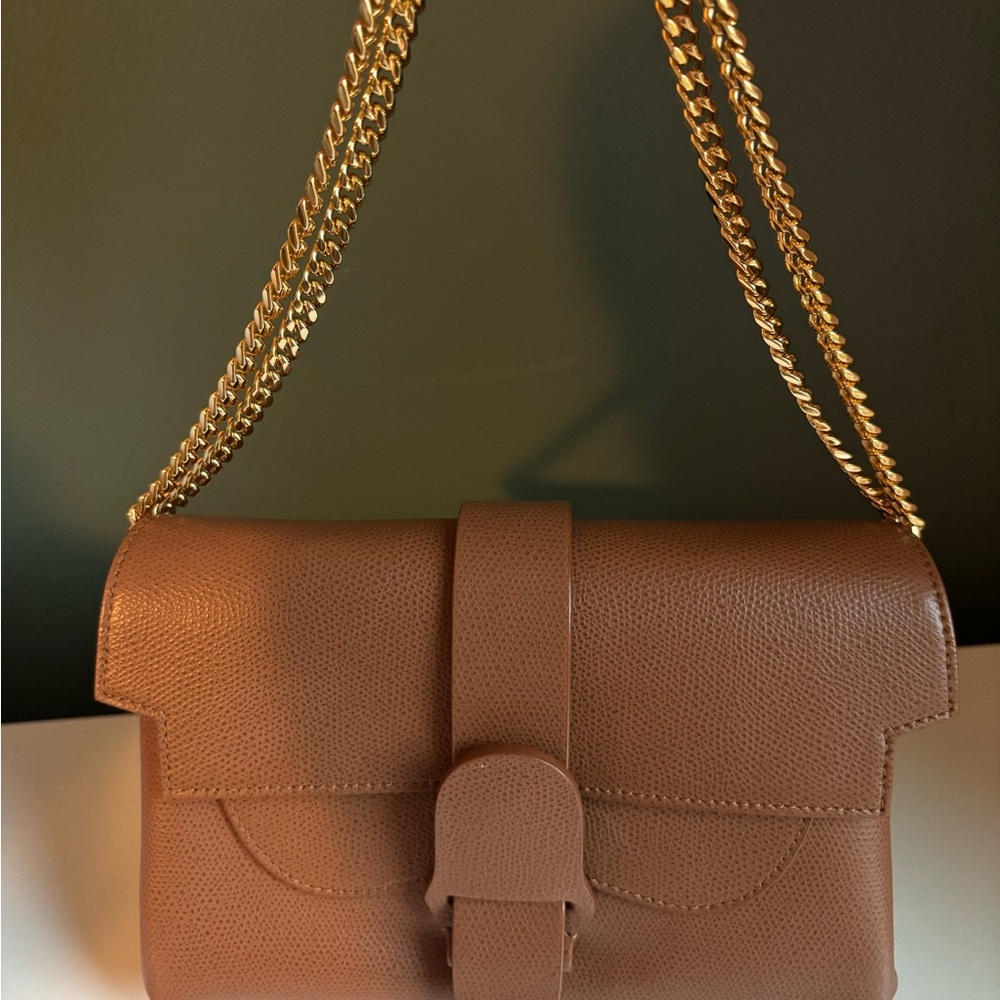 Senreve Tan Leather Shoulder Bag with Gold Chain